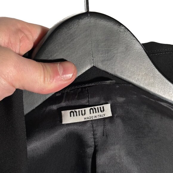 Miu Miu 2018 Pearl Buttons Crystal Lace Cuffs Black Blazer - Picture 8 of 11